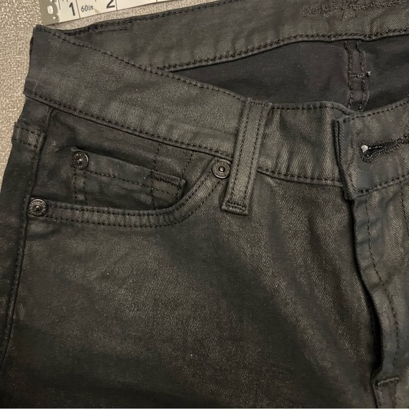 SEVEN FOR ALL MANKIND BLACK WAXED DENIM SKINNY JEANS - Picture 7 of 8